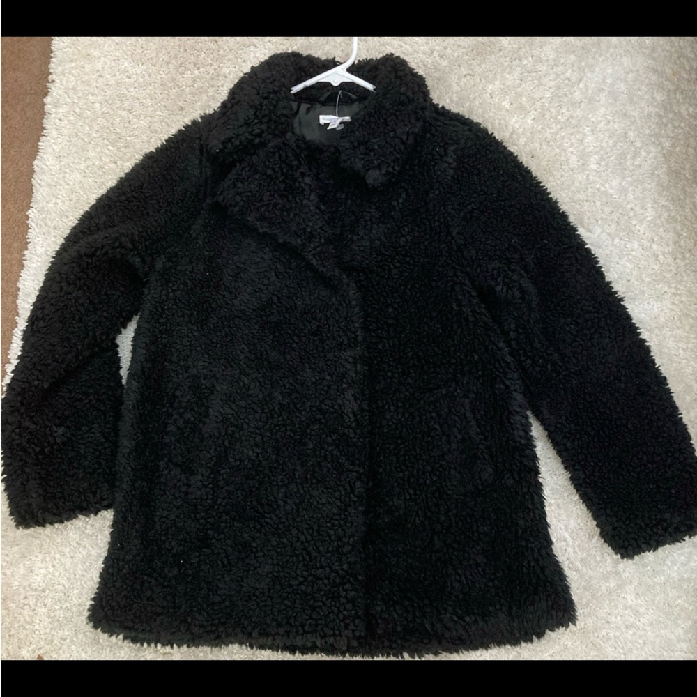 Black Pea Coat with Plush Faux Fur Finish